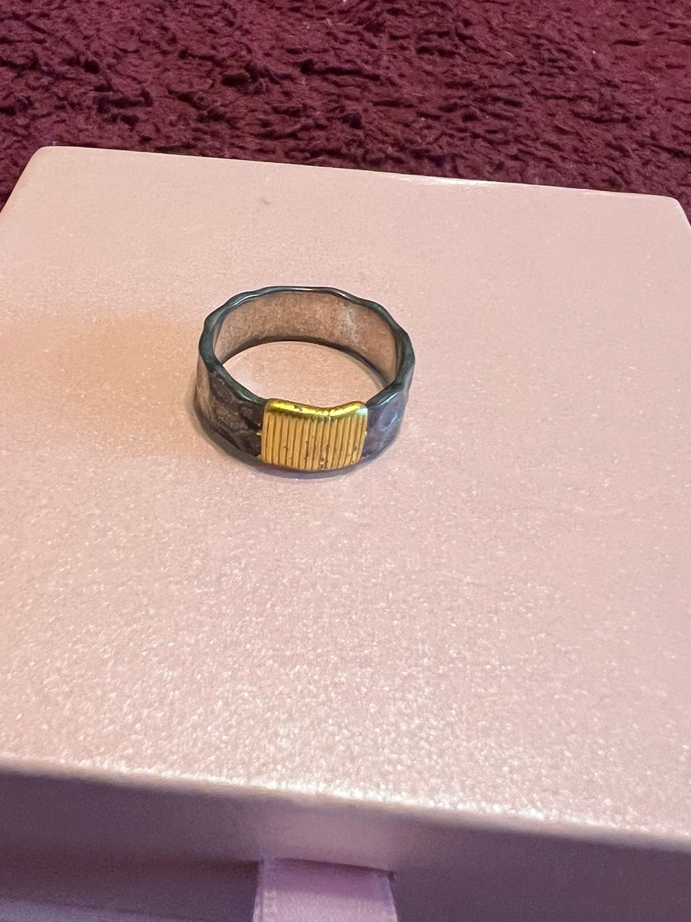 Men’s Two-Tone Textured Band Ring with Gold Accent